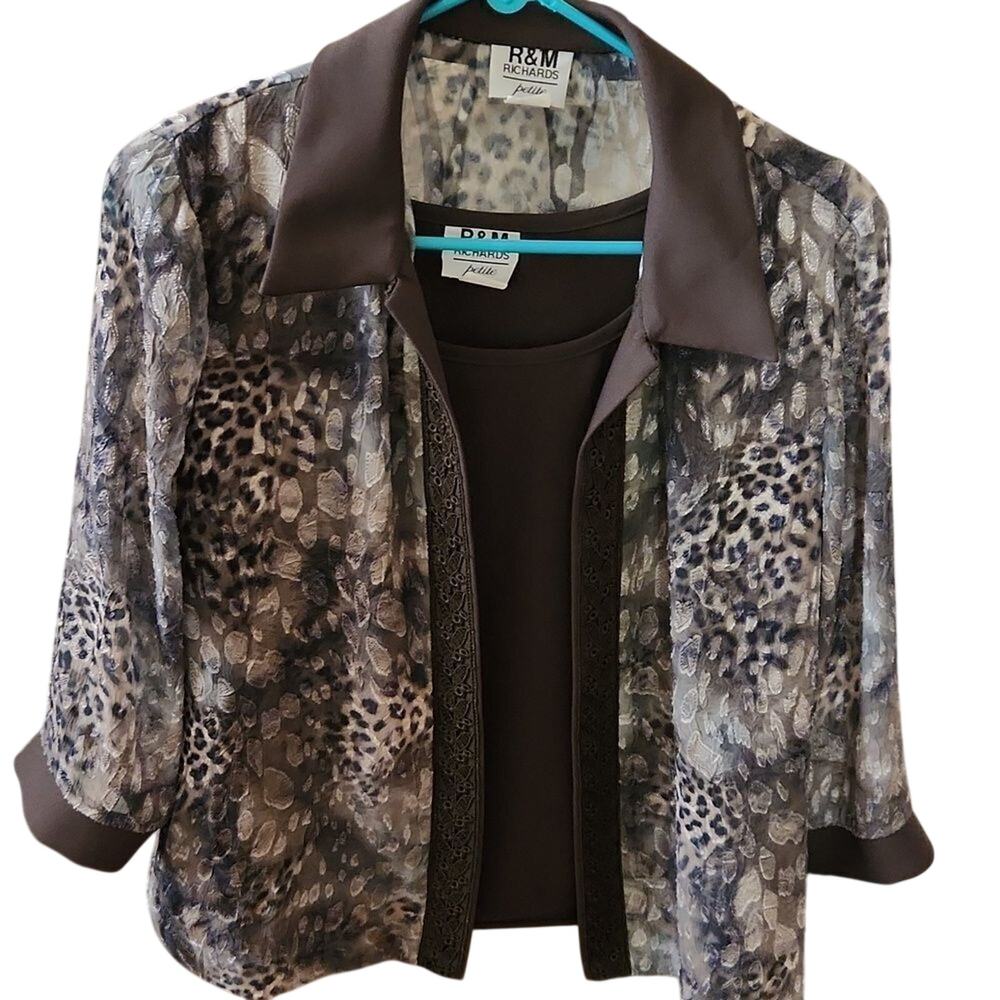 R & M Richard's women's 12 Petite brown animal print two-piece blazer an…